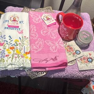 Dolly Pink Butterfly Hand Towel - Soft Embroidered Kitchen Towel